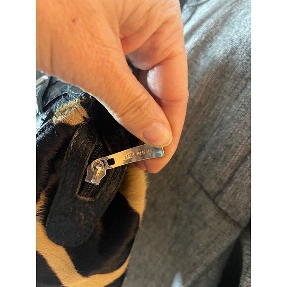 Womens Shoulder HandBag Brown Cowhide Hair Croc Embossed Leather Made In Italy - Picture 11 of 16